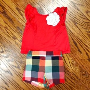 Janie and Jack Ruffle Bloom Top with Matching Plaid Shorts Outfit 12-18 Months